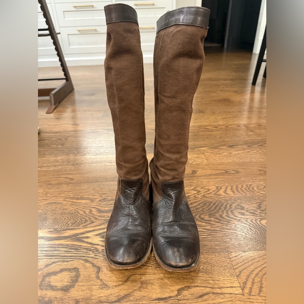 Frye Brown Leather and Canvas Riding Boots
